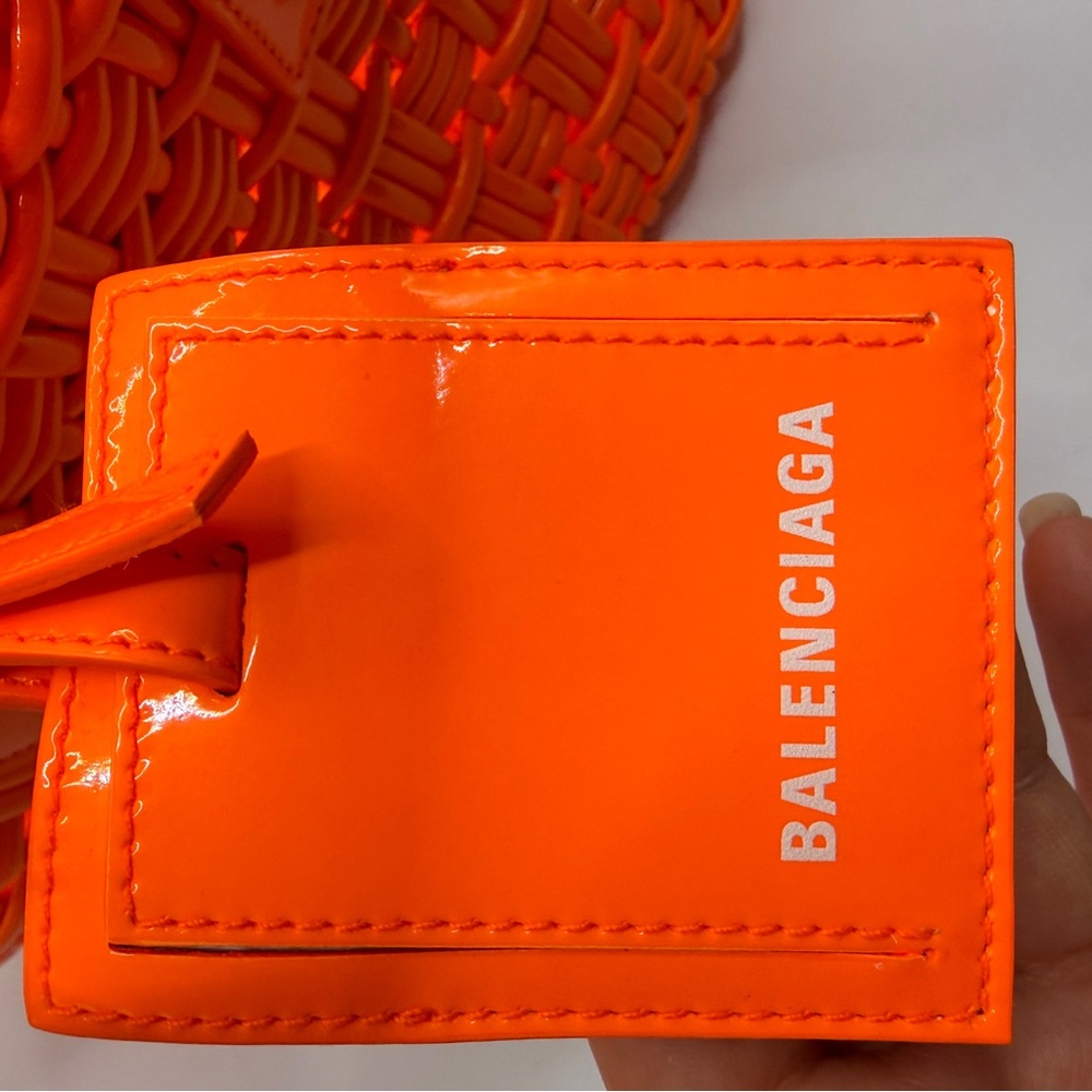 NEW Balenciaga Bistro Neon Orange Woven Tote with Top Handles - Picture 5 of 9